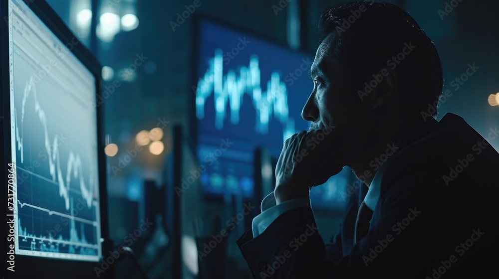 sad, stressed and hopeless businessman with his work at office at night. sad, stressed and hopeless businessman with his work at office at night.