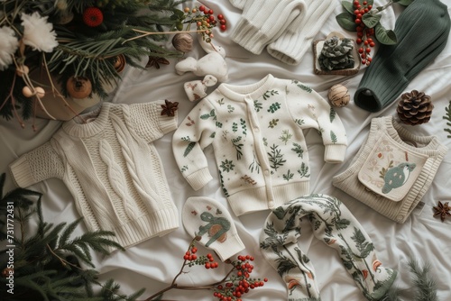 baby clothing set with a seasonal theme laid on a table
