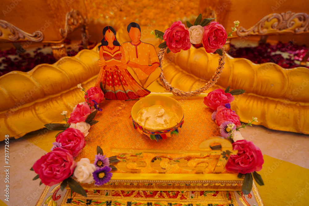 Fototapeta premium A decorated stage for Haldi ceremony