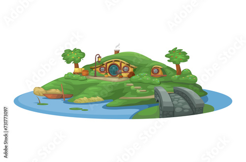 New Zealand Unique House Under Hill Illustration Vector