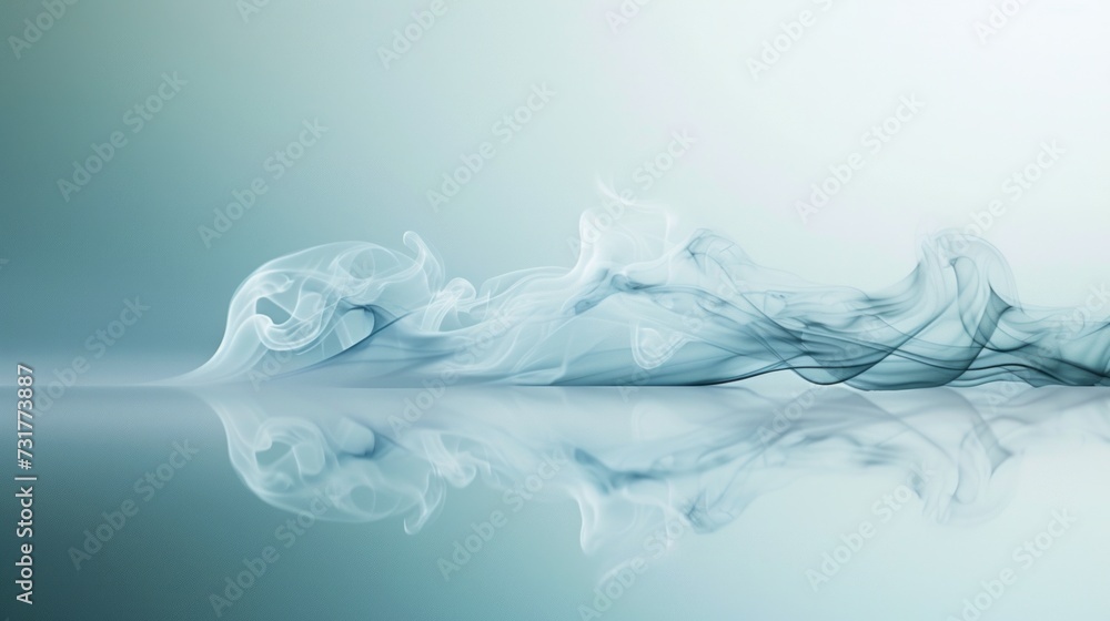 Thick smoke reflected in a smooth mirror surface on a light blue background Thick smoke reflected in a smooth mirror surface on a light blue background