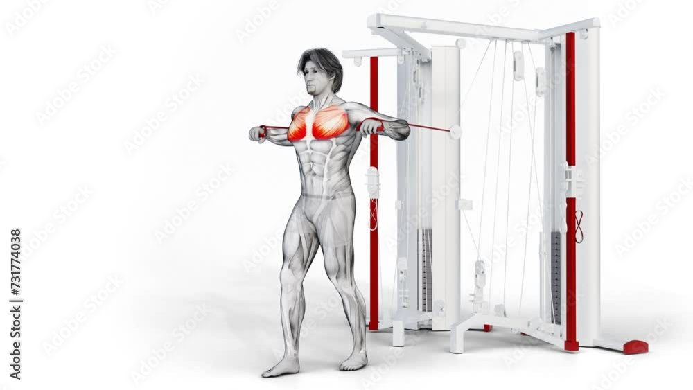 3d illustration of a muscular man practicing Chest-Cable Chest Press, gym workout fit 3d illustration of a muscular man practicing Chest-Cable Chest Press, gym workout fit