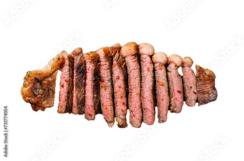 Grilled sliced marbled beef steak Isolated, Transparent background.