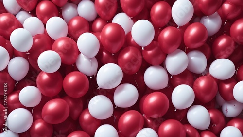 Red and white balloon texture. Background of many red and white balloons