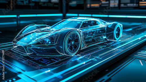 Futuristic Hologram Car Display in a High-Tech Laboratory