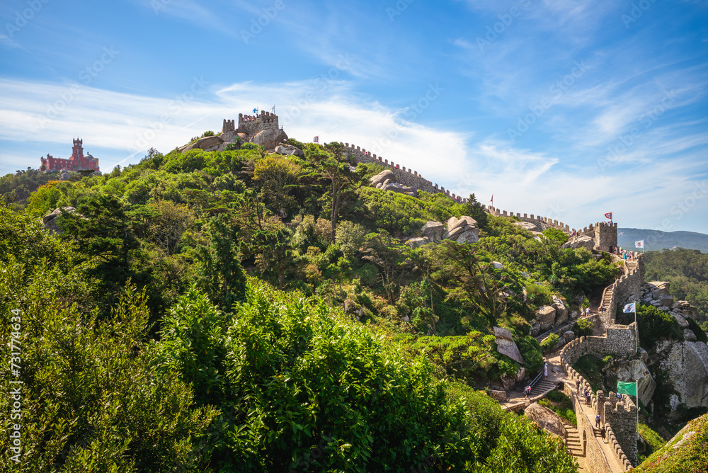 Castle of the Moors, a hilltop medieval castle at Sintra, Portugal