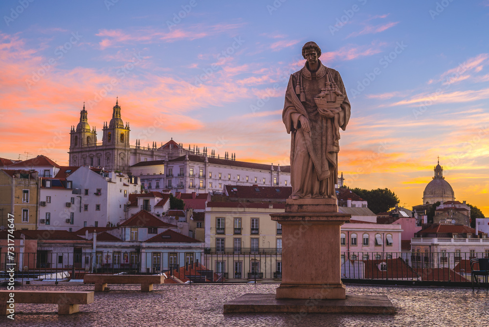 statue at Miradouro de Santa Luzia in alfama district of lisbon, portugal