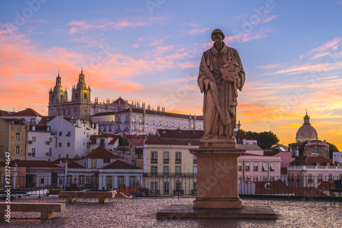 statue at Miradouro de Santa Luzia in alfama district of lisbon, portugal photo
