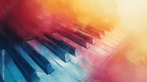 Digital  watercolor painting of a piano keyboard copy space. Ai generative.