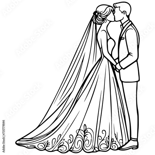 Groom and Bride Wedding Line Drawing.