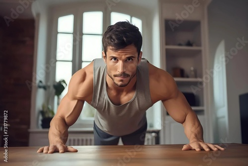 Handsome man doing push up abs