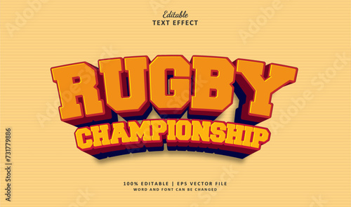 Rugby Championship Text Effect Style. Editable Text Effect Style 3d Sport Vintage and American Football Club. photo