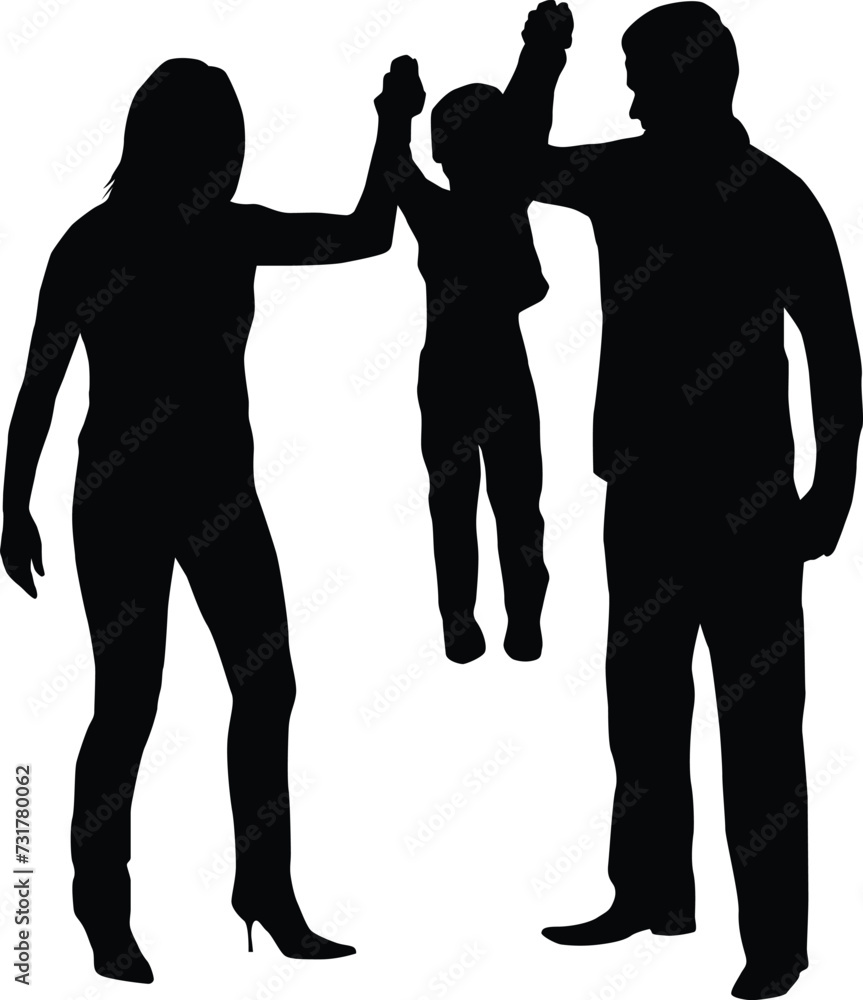 Family silhouette holding hand full body illustration