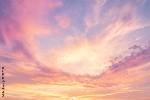 The beautiful gold sky and clouds before sunset. Natural background. © Warinthorn