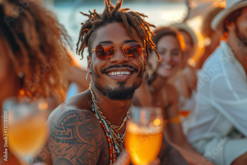 A man in sunglasses enjoys a yacht party