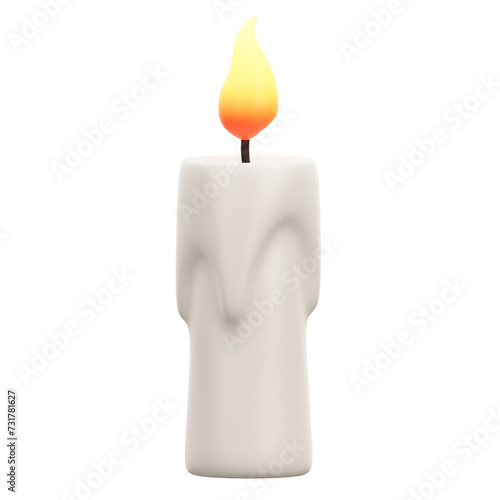 3D White Candle Halloween Decoration Icon Illustration
