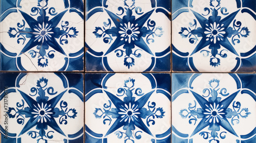 Vintage traditional tile background. Blue azulejos floral pattern. Generative AI