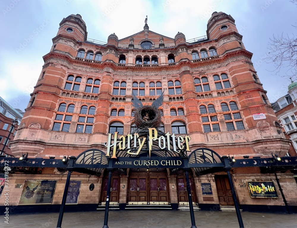 Fototapeta premium London, UK - January 11, 2024: The Palace Theatre showing the play Harry Potter and the Cursed Child, Cambridge Circus, London, England. 