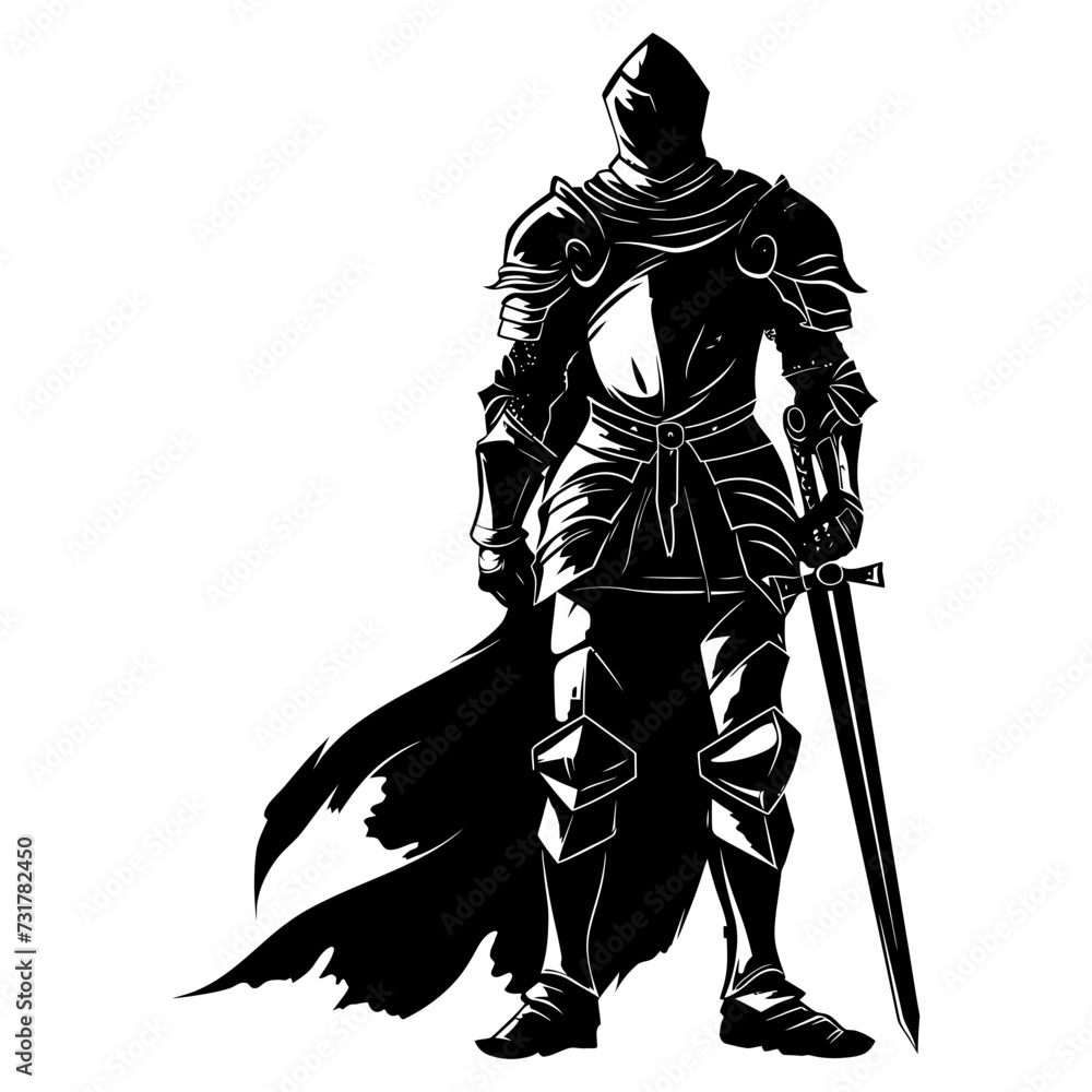 Silhouette knight full body black color only