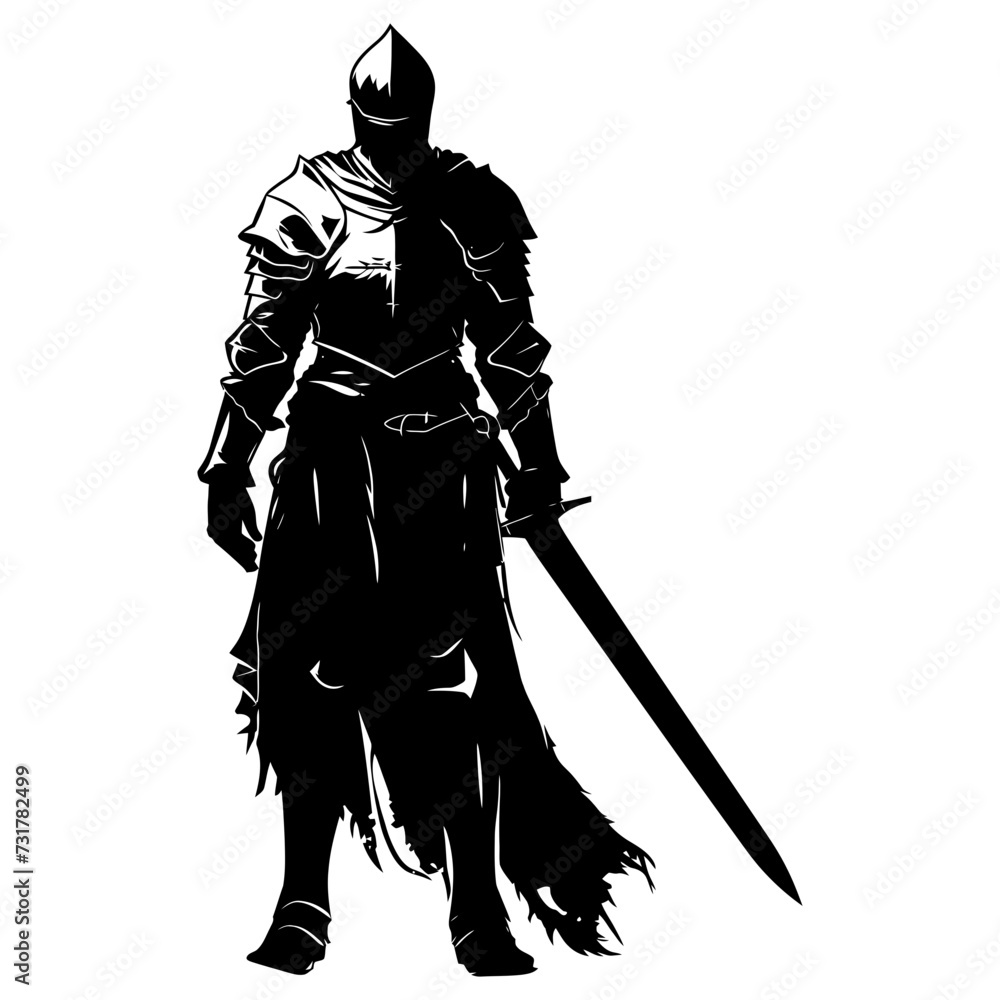 Silhouette knight full body black color only Silhouette knight full body black color only
