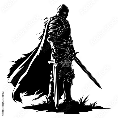 Silhouette knight full body black color only