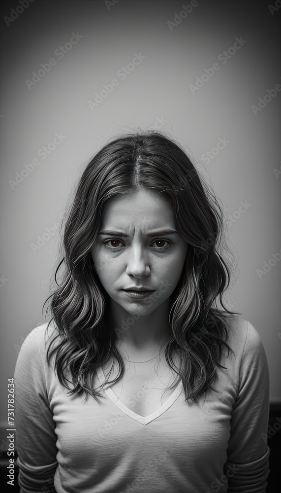 woman with a gloomy and frightened face Ai