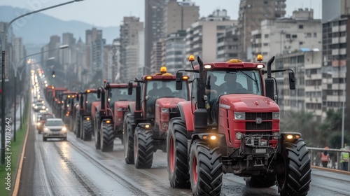 Many tractors blocked city streets, agricultural workers protesting against tax increases