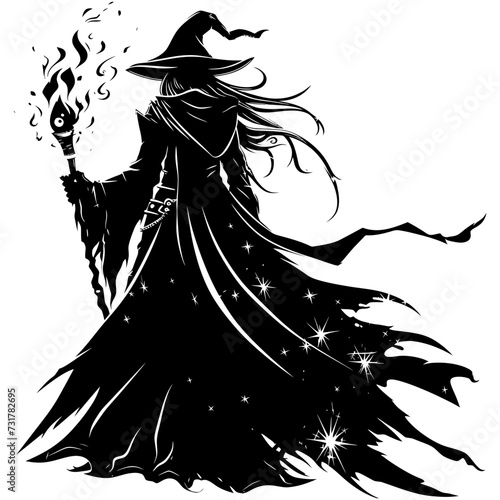 Silhouette mage full body black color only