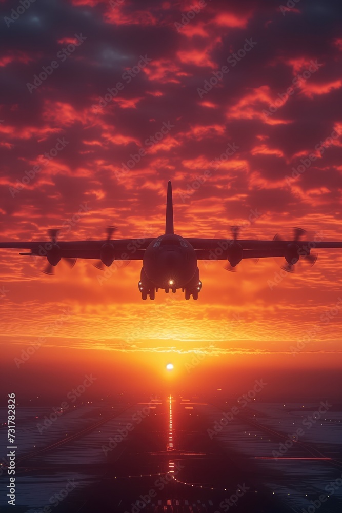 An atmospheric image of a cargo plane flying low over a vast desert ...