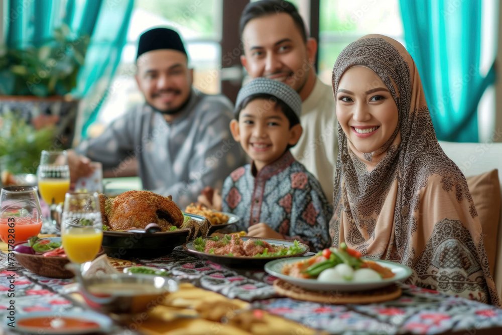 Photo of an Islamic family eating together Photo of an Islamic family eating together