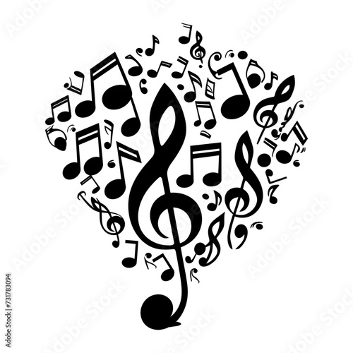 Silhouette musical notes love logo symbol black color only