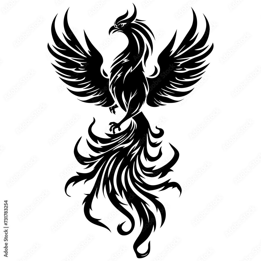 Obraz premium Silhouette Phoenix the fire bird full body black color only