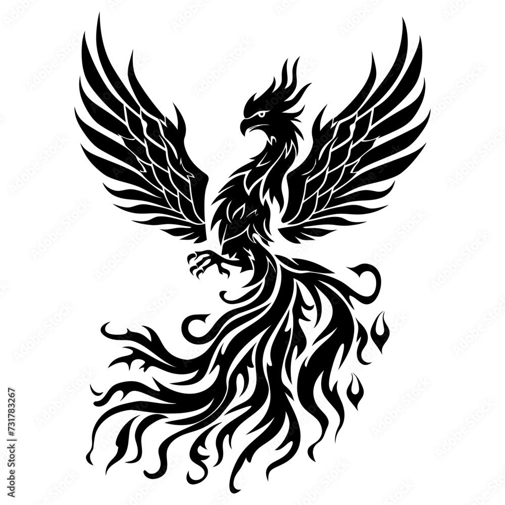 Silhouette Phoenix the fire bird full body black color only Silhouette Phoenix the fire bird full body black color only