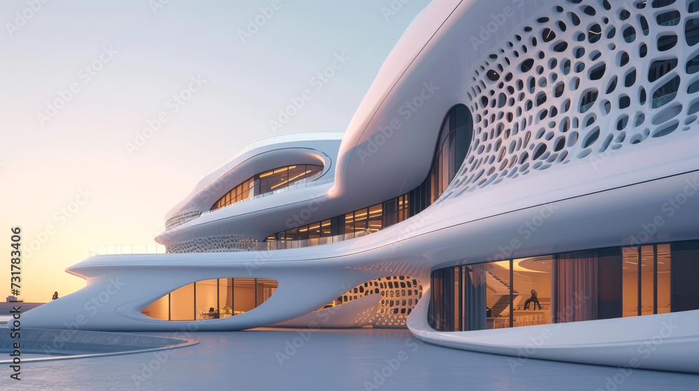 Futuristic Curvilinear Architecture with Smooth White Surfaces Futuristic Curvilinear Architecture with Smooth White Surfaces