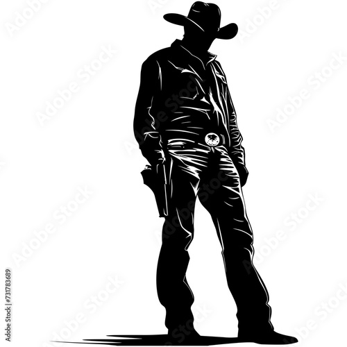 Silhouette cowboy full body black color only
