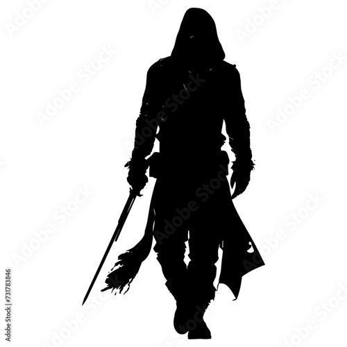 Silhouette assassin full body black color only
