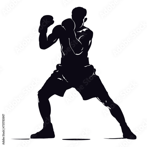 Silhouette boxing hit jab full body black color only
