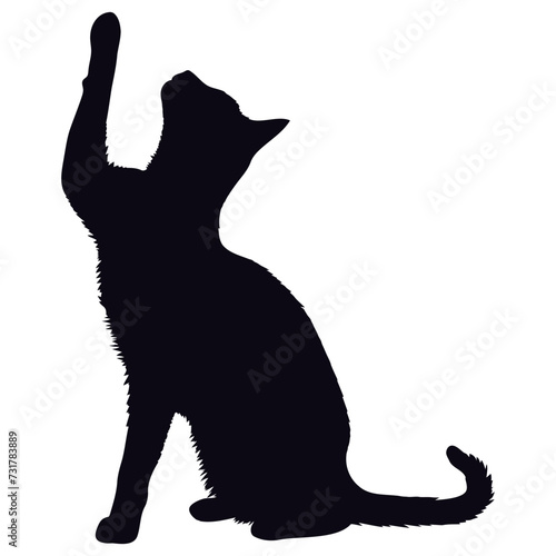 Silhouette cat stretching full body black color only