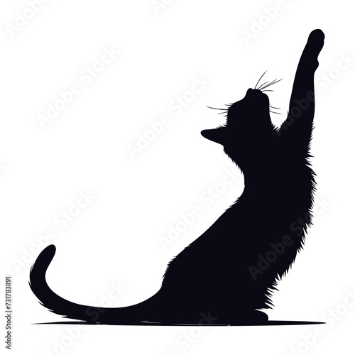 Silhouette cat stretching full body black color only
