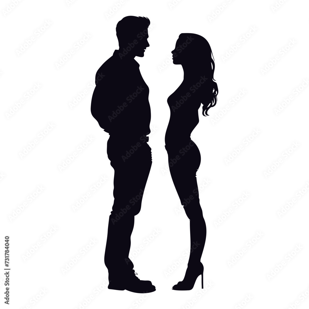 Silhouette couple of man and women full body black color only
