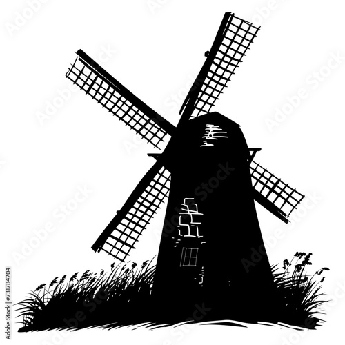 Silhouette windmill black color only full body