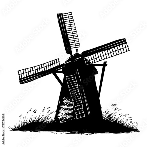 Silhouette windmill black color only full body photo
