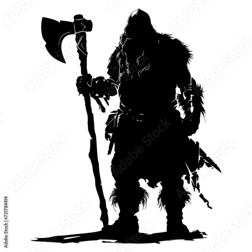 Silhouette dwarf mythical race from game with ax black color only