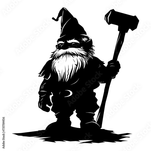 Silhouette dwarf mythical race from game with hammer black color only