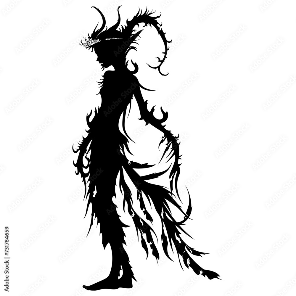 Silhouette elf or elves mythical race from game black color only Silhouette elf or elves mythical race from game black color only