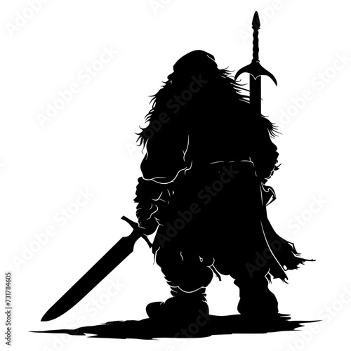 Silhouette dwarf mythical race from game with sword black color only