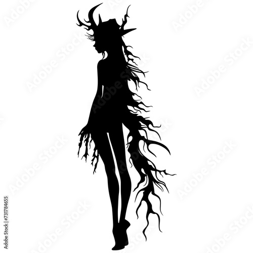 Silhouette elf or elves mythical race from game black color only