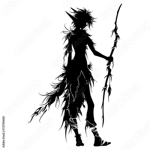 Silhouette elf or elves mythical race from game black color only