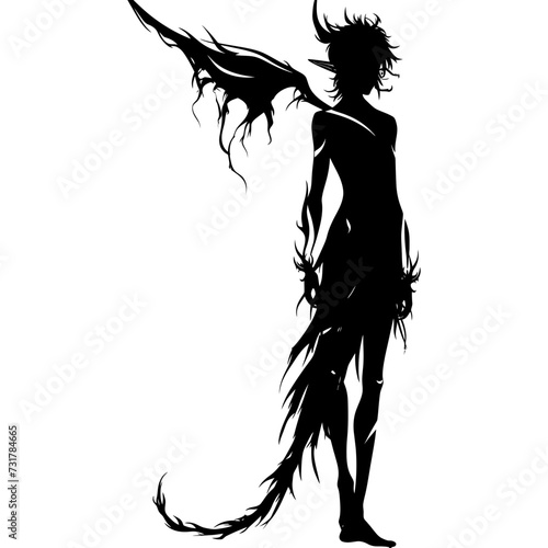 Silhouette elf or elves mythical race from game black color only