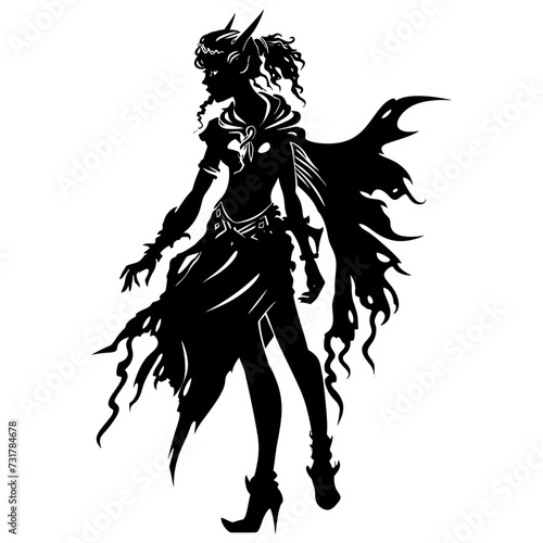 Silhouette elf or elves mythical race from game black color only